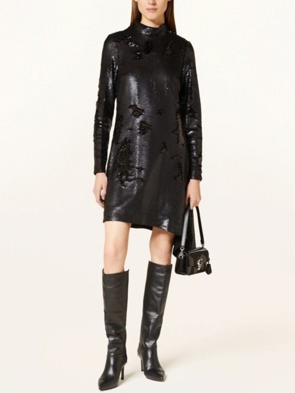 COS Asymmetric Sequined Mini Dress Black High Neck Size 4 NWT